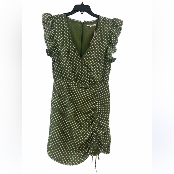 Tularosa Huntington olive Green polka dot Mini Dress with Flutter Sleeves - Picture 10 of 15